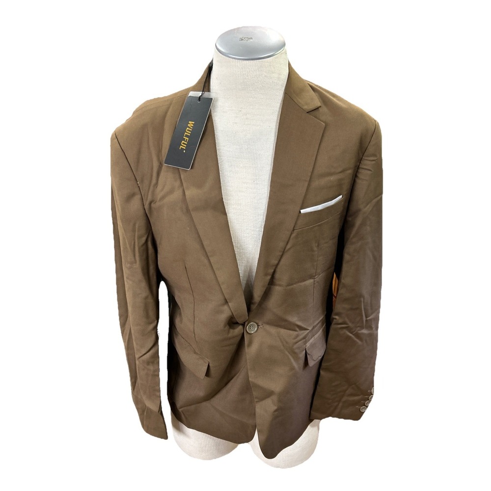 Wulful Men's Blazer Suit Jacket Size Large Brown Sports Coat Formal Wear